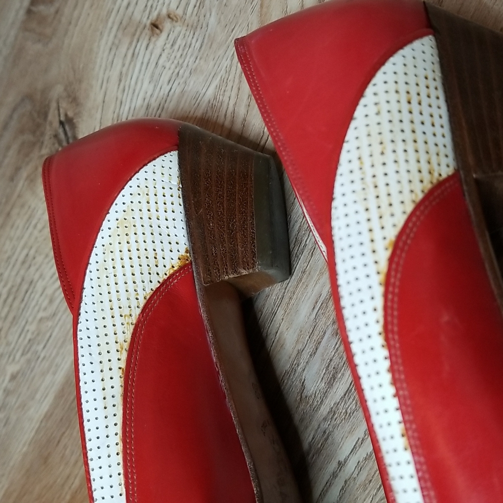 Vintage Amalfi Womens Red White Almond Toe Low Heel Loafers Flats Size 7… - Picture 7 of 14